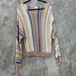 Altar'd State Boho Striped Sweater women’s size L Beach slouchy loose Tied Cuffs